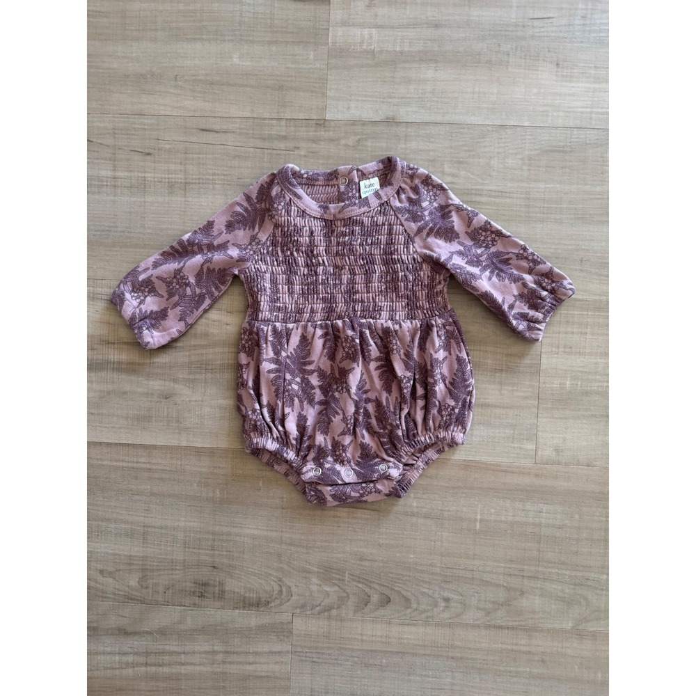 Kate Quinn NWT Purple Botanical Fern Smocked Cottage Bubble Romper 0-3 Months